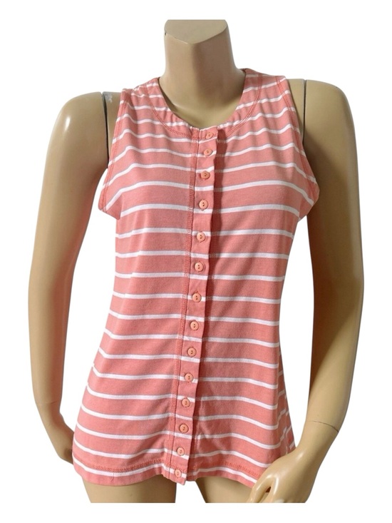 Jordache Tops - Jordache Top Womens M Vintage Coral White Striped Button Front Sleeveless Shirt